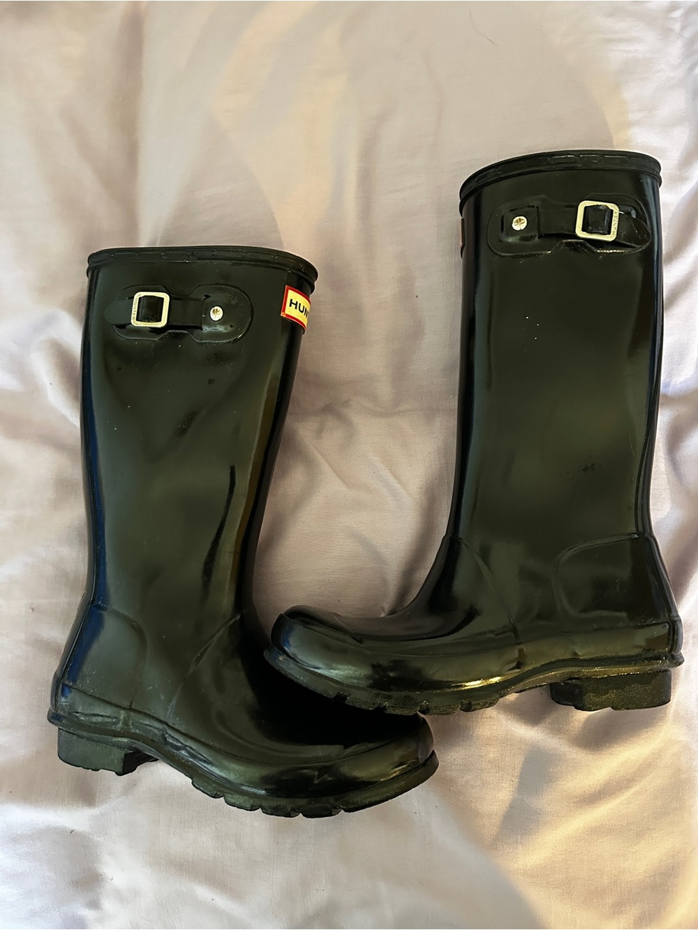 Hunter Girls size 3 Black Gloss Tall Rubber Rain Boots